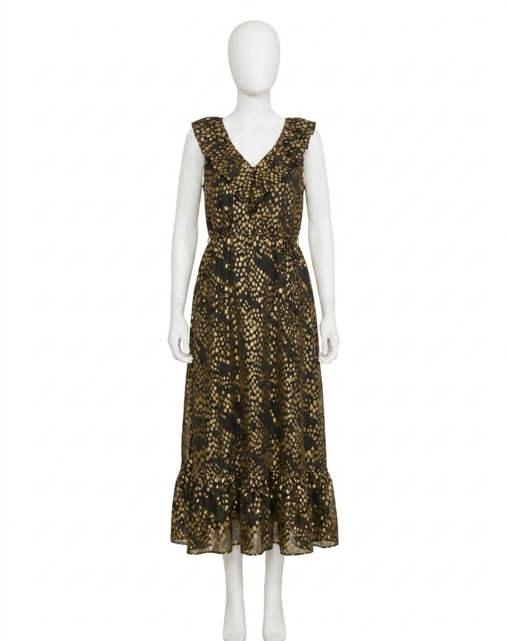 NEW LUCY PARIS lacey ruffle maxi dress in black/gold